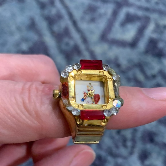 vintage Accessories - Vintage Christmas gold tone and stainless steel made in Hong Kong finger watch
